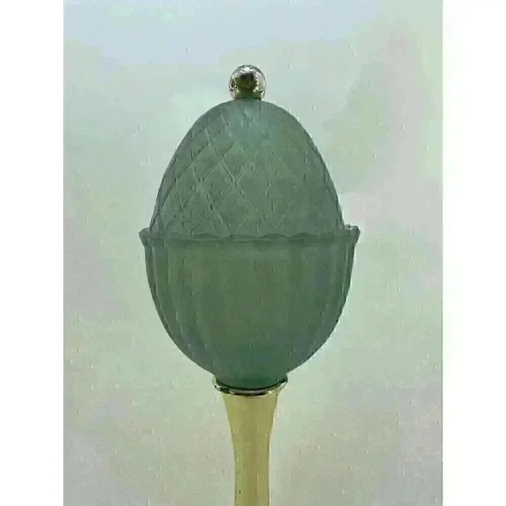 Vintage 1968 Avon Green Regence Tall Pedestal Candle‎ Holder with Lid Gold Base​